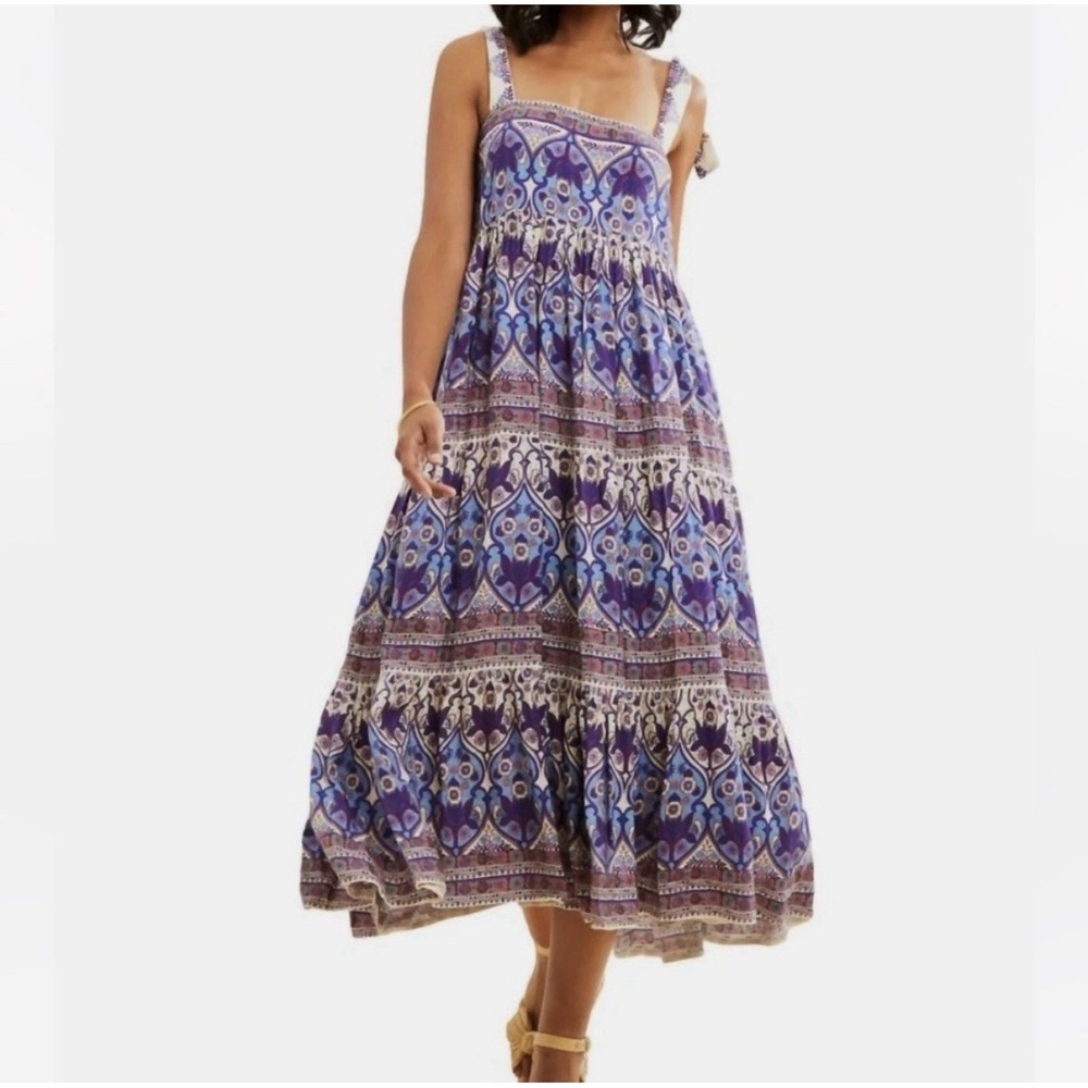 Caroline Constas Floral Maxi Dress S Sleeveless Boho Hippie Tiered Mystical Soft
